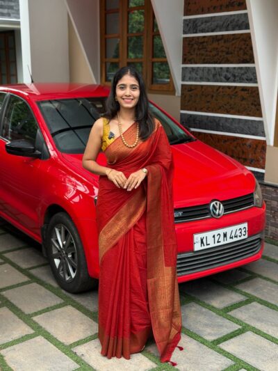 DIANA:LINEN JUTE SAREE RUSTY MAROON
