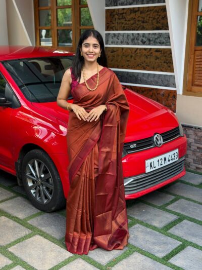TRISHA:BROCADE SAREE RUSTY BROWN AND MAROON