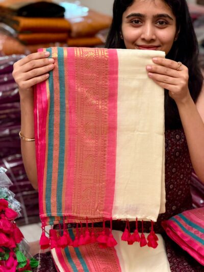 HEMA PINK:PREMIUM MUL COTTON SAREE PINK TASSEL