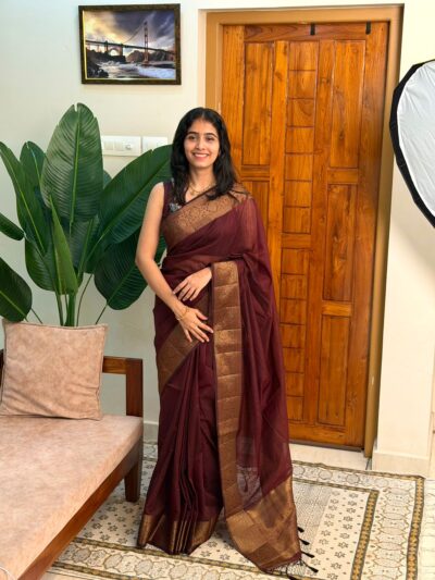 BHAMA ;PREMIUM LINEN JUTE SAREE BROWN