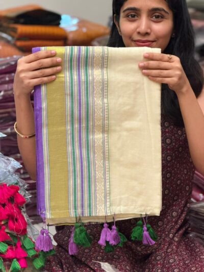 HEMA2:MUL COTTON SAREE BOTTLE GREEN TASSEL