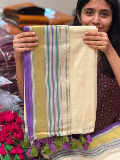 HEMA2:MUL COTTON SAREE LIGHT GREEN TASSEL