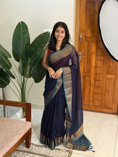 BHAMA:PREMIUM LINEN JUTE SAREE BLUE
