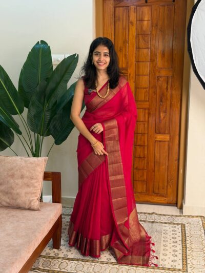 ALICE:PREMIUM LINEN JUTE SAREE BURGUNDY PINK