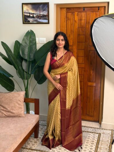 SIMA:SEMI-BANARASI SAREE CHICKOO WINE MAROON