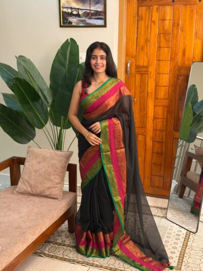 HEMA BLACK:MUL COTTON SAREE