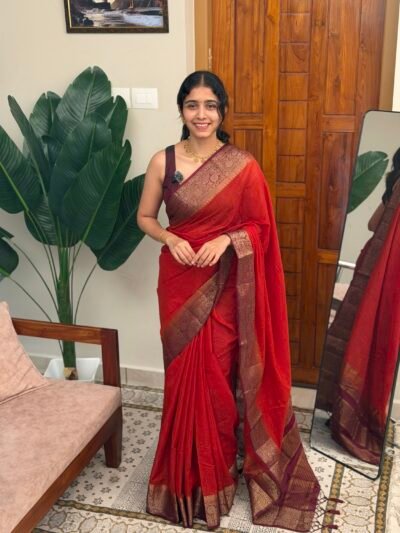 RANI NEW:LINEN JUTE SAREE  DEEP ORANGE
