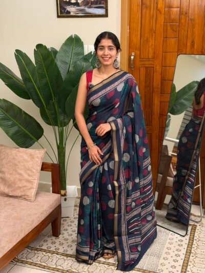 NITA:CHANDERI SILK SAREE BLUE