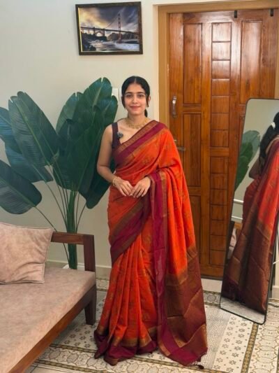 LIYA:SEMI BANARASI SAREE ORANGE(PRE-BOOK)
