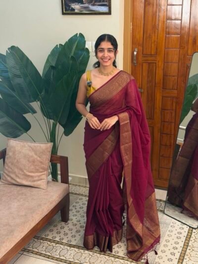 BHAMA WINE:PREMIUM LINEN JUTE SAREE