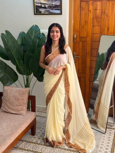 KANI CREAM:SEMI CREPE SILK SAREE